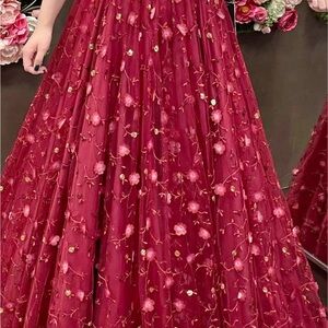 Adore Burgundy Floral Embroidered Gown